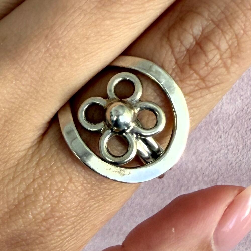 sterling silver vintage flower hook & eye ring size 9.5
